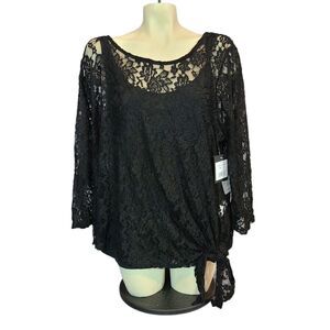 ‎Marina Black Floral Sheer Blouse Size 1X